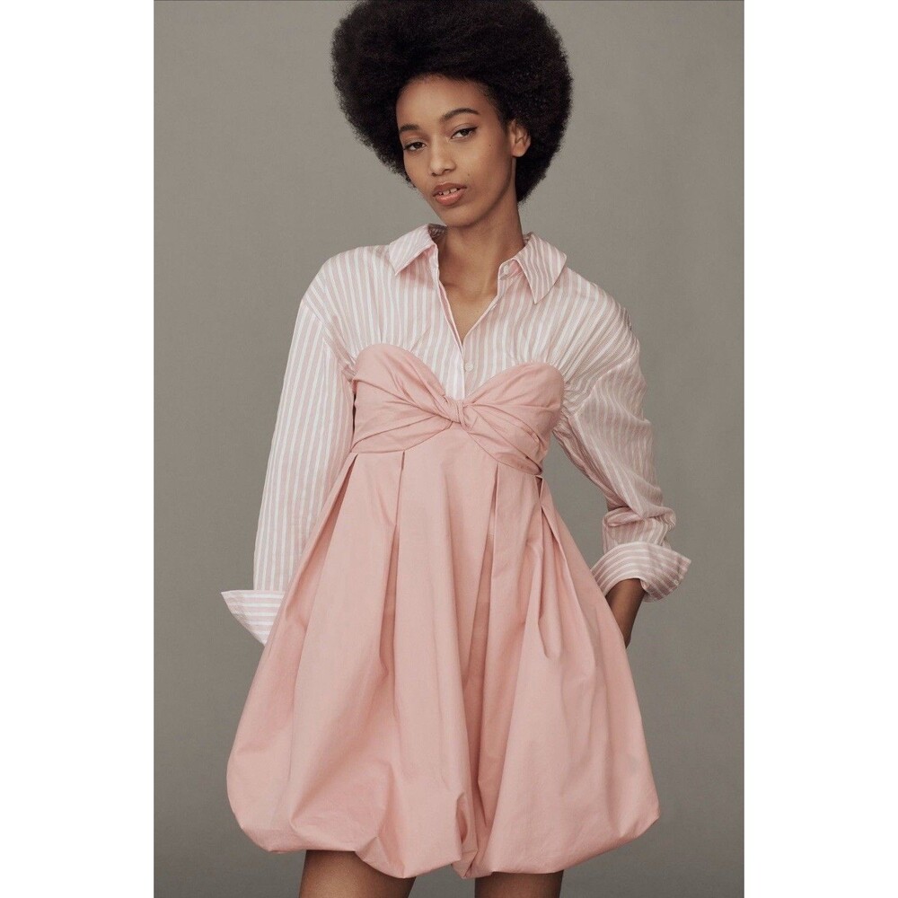 Anthropologie Mare Mare Mini Shirt Dress Pink Layered Twofer Bubble Retro XL NWT